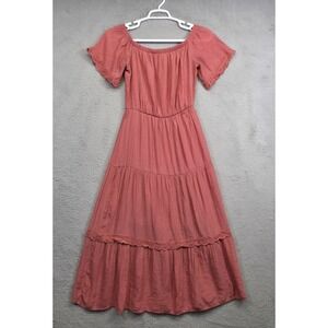 Luxology Maxi Dress Women M Pink Tiered‎ Gauzy Boho Cottagecore A Line Peasant